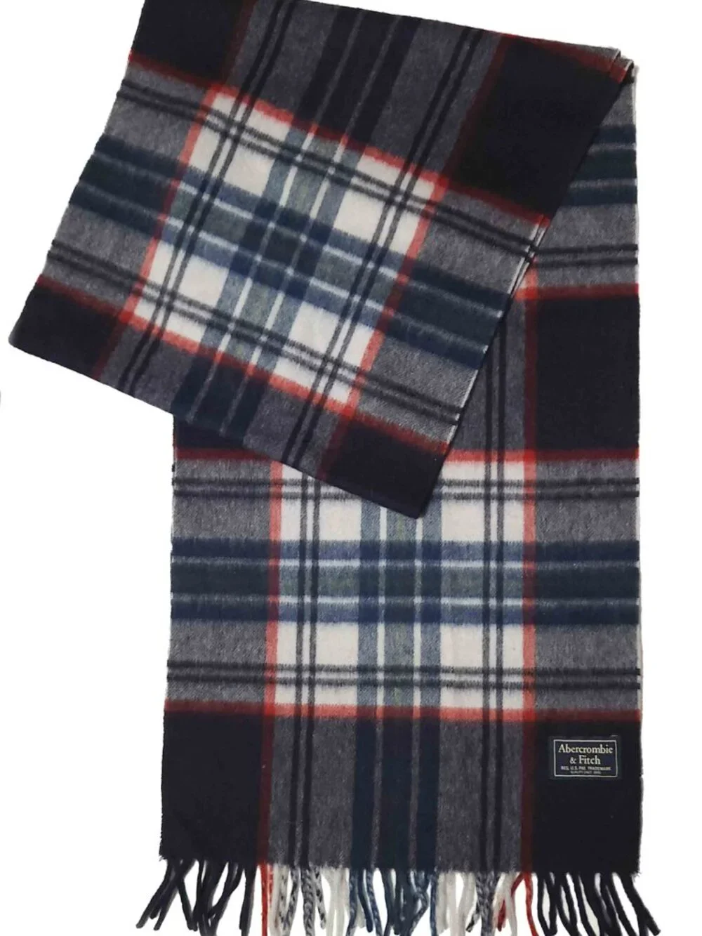 NWT Abercrombie and Fitch Wool Blend Plaid Winter Scarf Blue Gray Red Men's